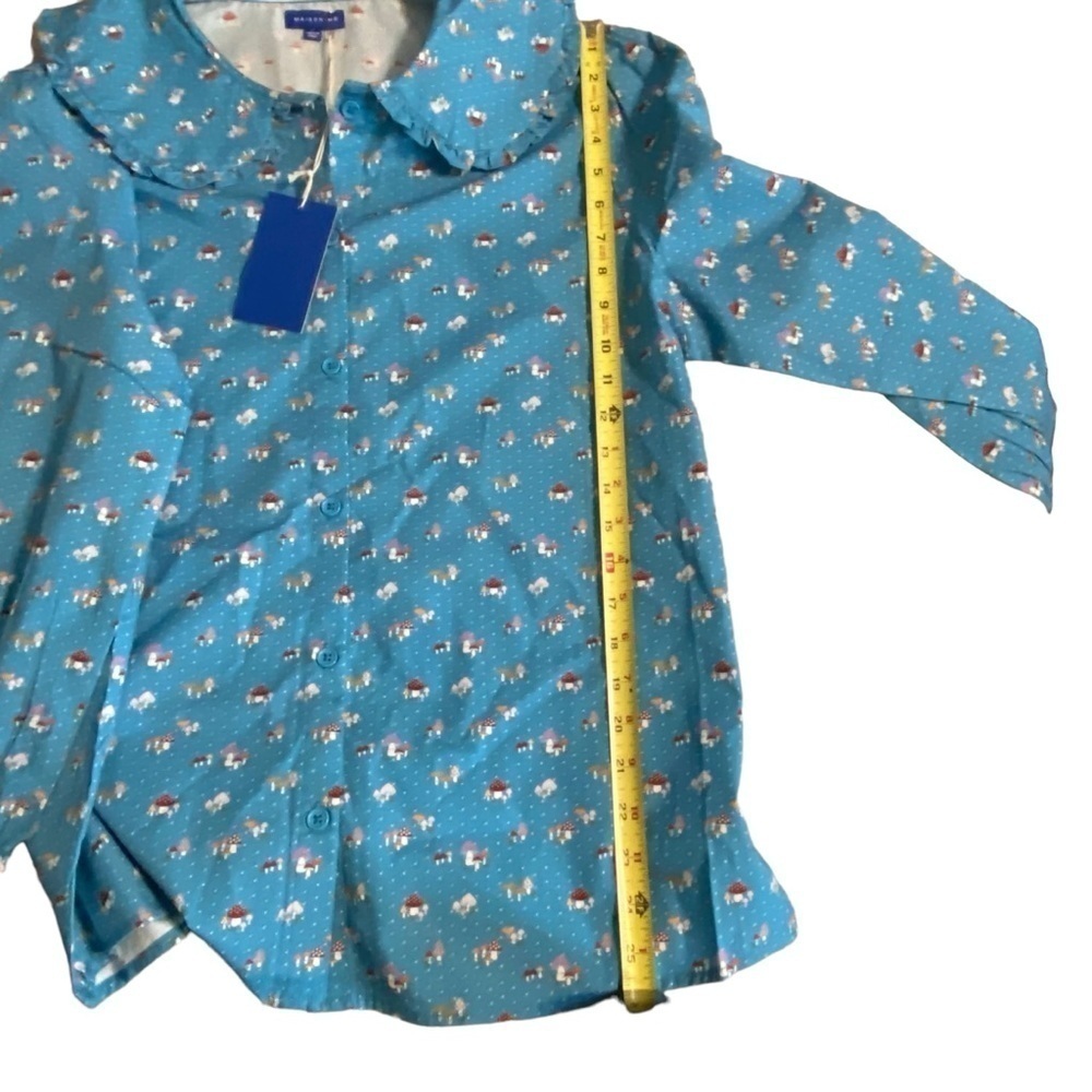 Nwt Maisonette Blue Polka Dot Mushroom Print Collar Blouse Prairie Cottagecore — image 8 of 8